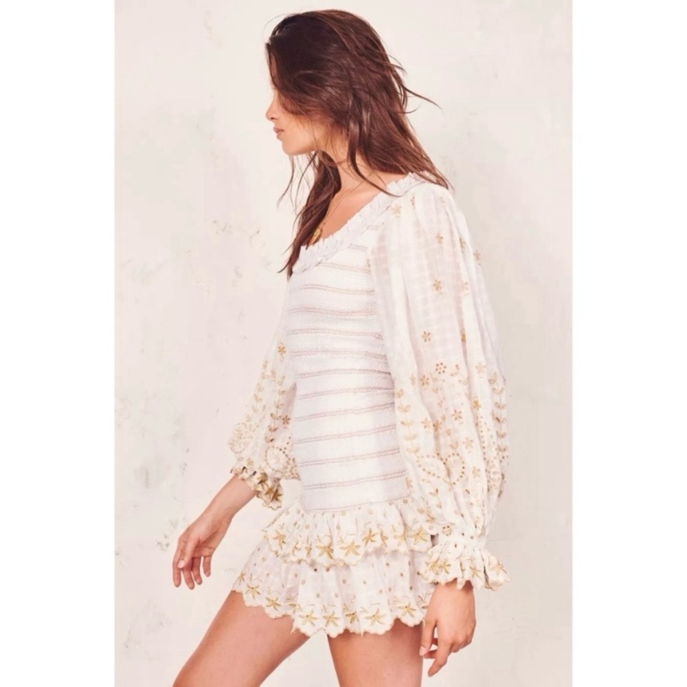 New LoveShackFancy Celia Embroidery Detail Long Sleeve Cotton Minidress